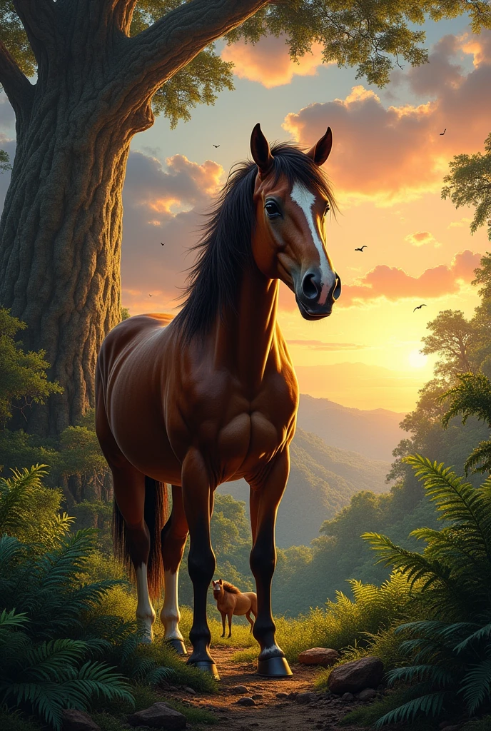 realistic image with a horse from prehistory
