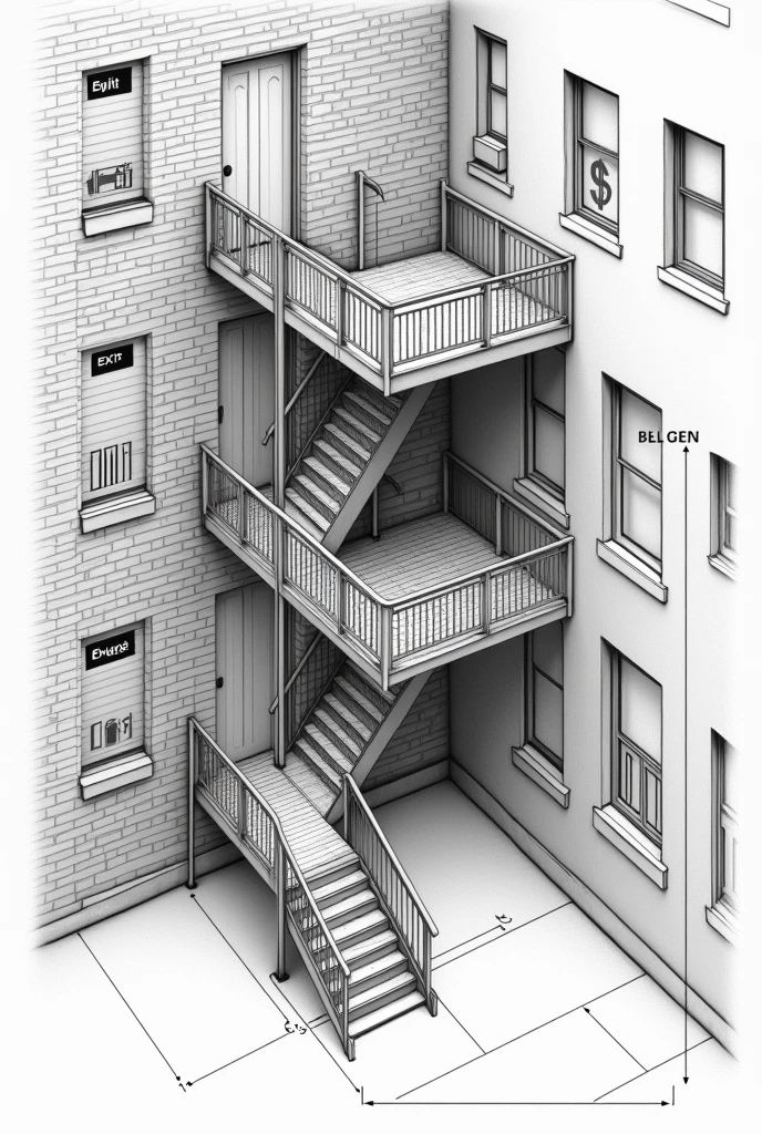 Create a floor plan image of an empty university fire escape