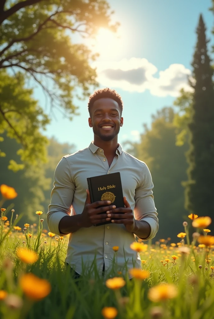 Images of a young Black man holding the Holy Bible