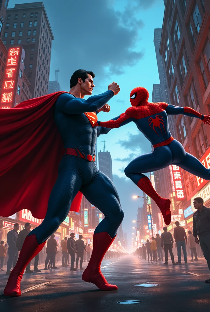 Superman giving Spiderman a beating

