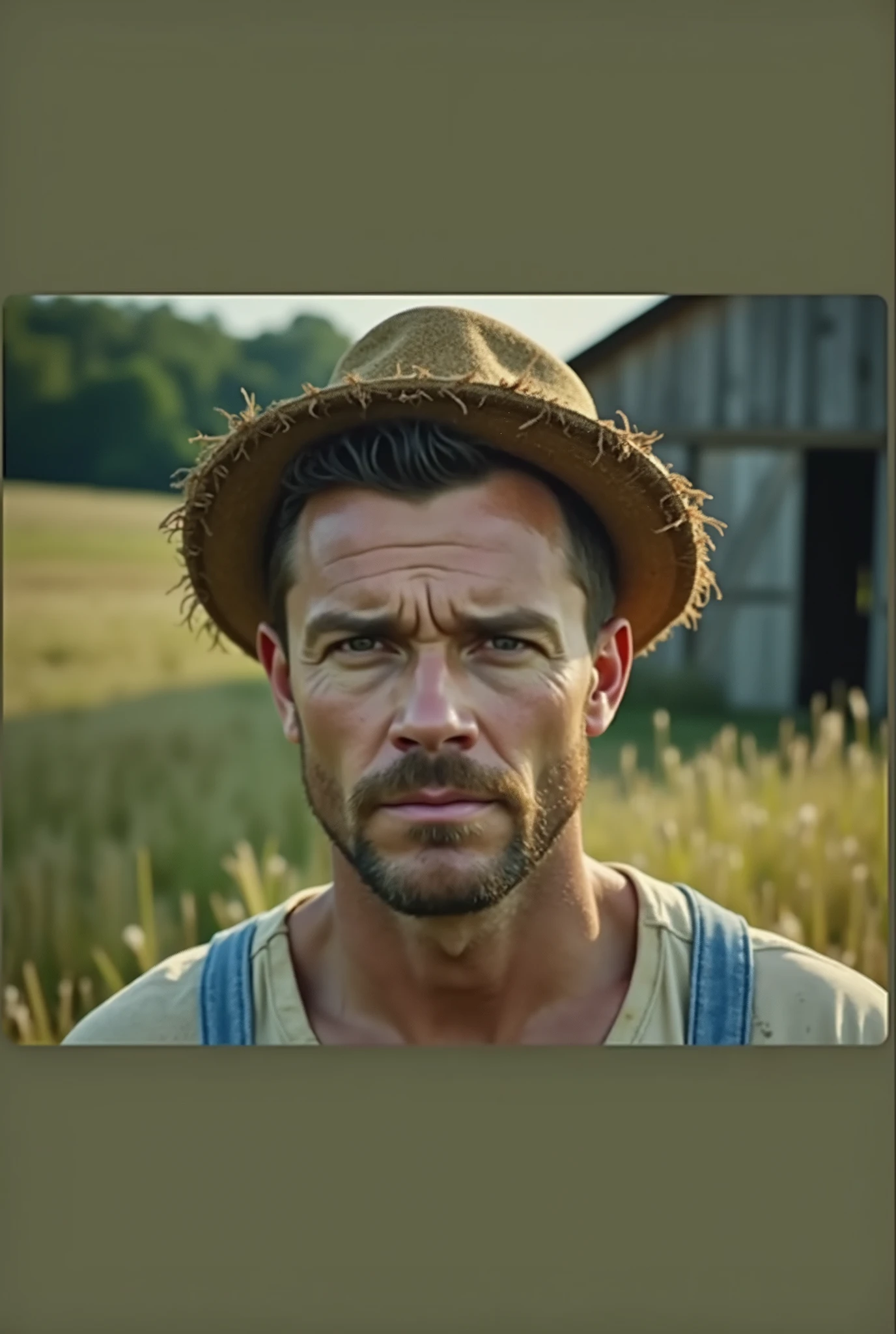 a man with overalls and a hat 