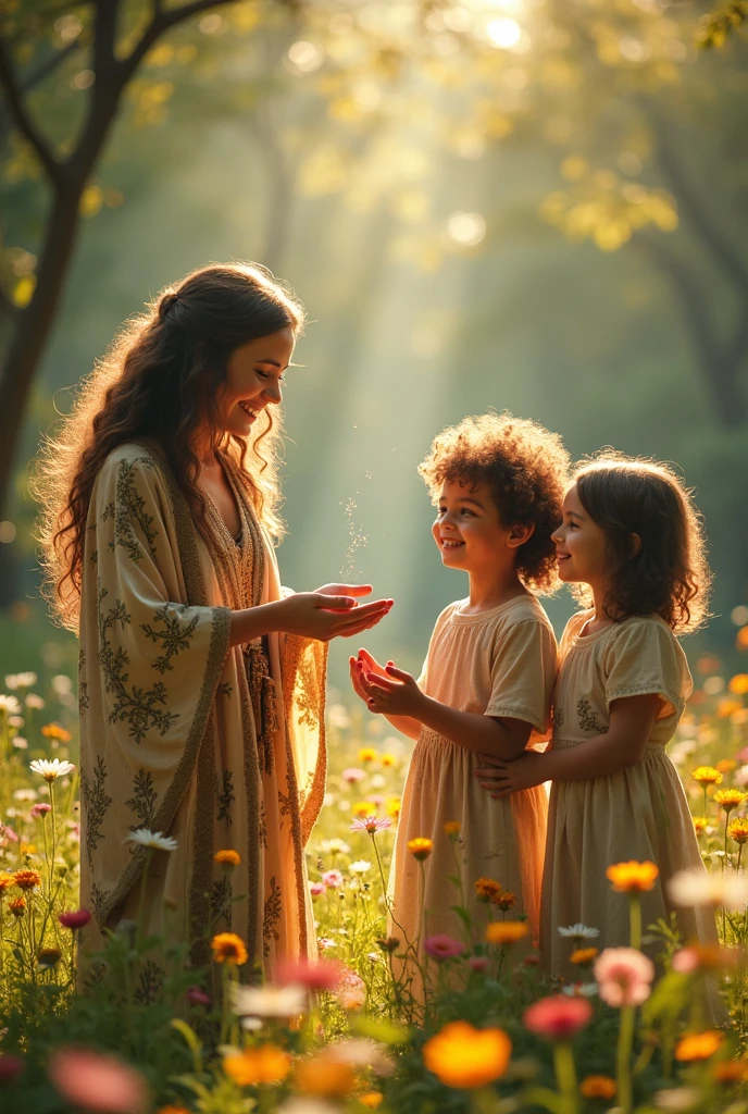 A lady gave some magic seeds to two young people 