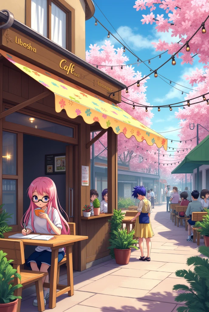 Cafe outside view anime 
