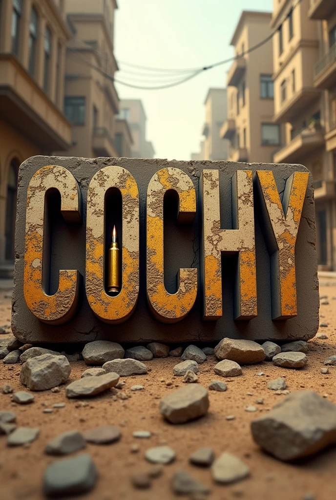 I want you to make a banner with the following name COCHY. I want you to put the map of dust 2 from counter strike in the background. I want the name COCHY to have a destroyed design and for a bullet to be working on it.