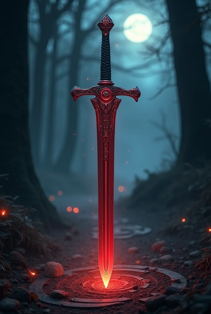 Red and black sword with a dragon symbol
