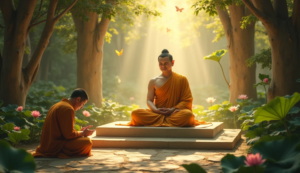 Buddha then said, "Anger and hatred burn a person from within. By abandoning them, we should walk the path of love and compassion." Hearing this, the man bowed at Buddha's feet, apologized for his behavior, and learned the lesson of love and compassion, embarking on a better path in life.
