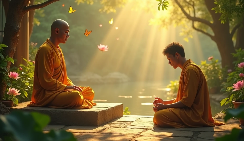 Buddha then said, "Anger and hatred burn a person from within. By abandoning them, we should walk the path of love and compassion." Hearing this, the man bowed at Buddha's feet, apologized for his behavior, and learned the lesson of love and compassion, embarking on a better path in life.