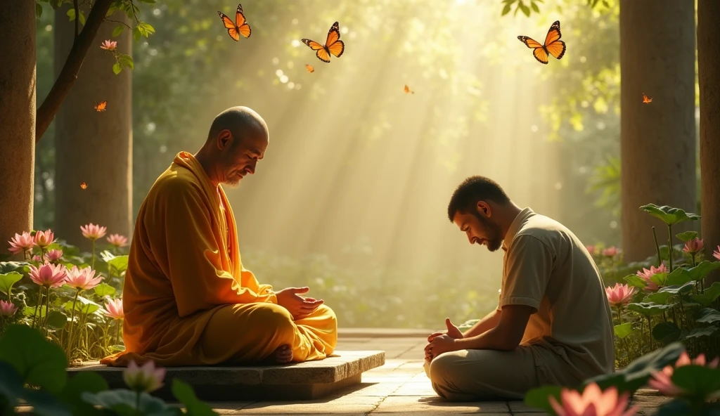 Buddha then said, "Anger and hatred burn a person from within. By abandoning them, we should walk the path of love and compassion." Hearing this, the man bowed at Buddha's feet, apologized for his behavior, and learned the lesson of love and compassion, embarking on a better path in life.