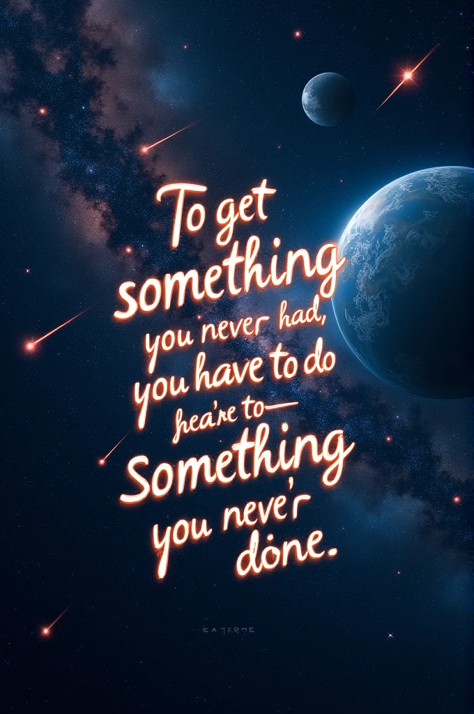 An image of space with a phrase of say "To get something you've never had, you have to do something you've never done."