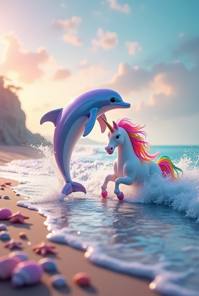 Dolphin　pastel colour　Right facing　Rainbow Unicorn