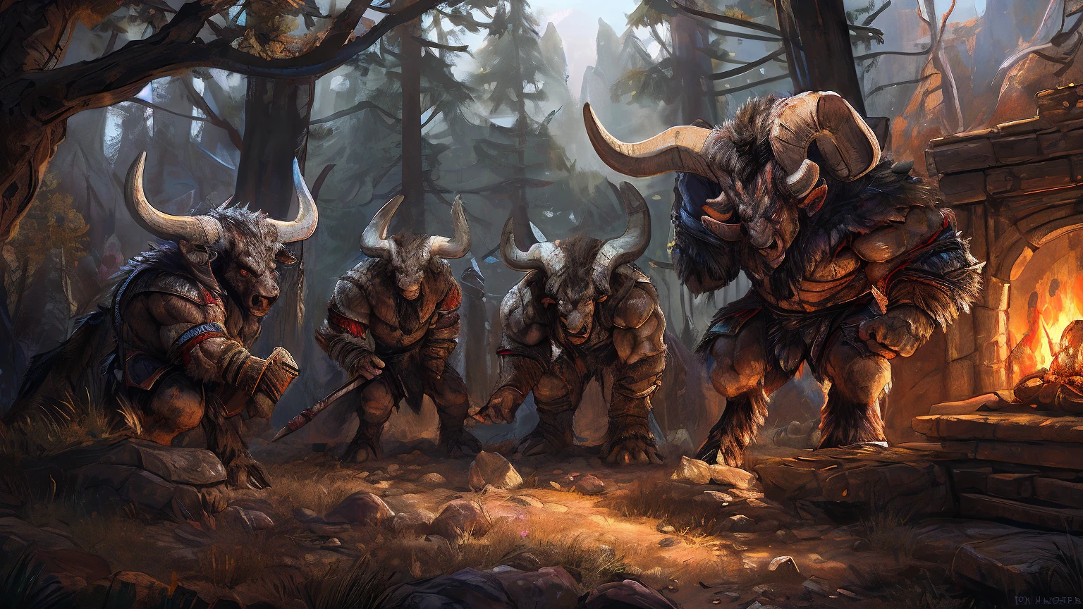 group, minotaurs, fireplace,forest,muscular,hyper_muscles,surrounding,muscular,4k,perfect_body,by kenket, by darkgem, by miosha, serious,smooth_lights, detailed, 3_minotaurs, spears, weapons_on_floor,weapons, tribal, tribal, armors,by kenket, by darkgem, by miosha, (group)((group))(MINOTAUR) (group)((group))(MINOTAUR) (group)((group))(MINOTAUR) (group)((group))(MINOTAUR), tribal, forest, tribal_forestal,warcraft,tribal,perfect_face,perceft_body, outiide,camp,campsite,blood_on_floor,hyper_body,monter_size, (outside),detailed_eyes.perfect_eyes,(detailed_eyes.perfect_eyes)(detailed_eyes.perfect_eyes), blue eyes, big_eyes,standing (Standing)
