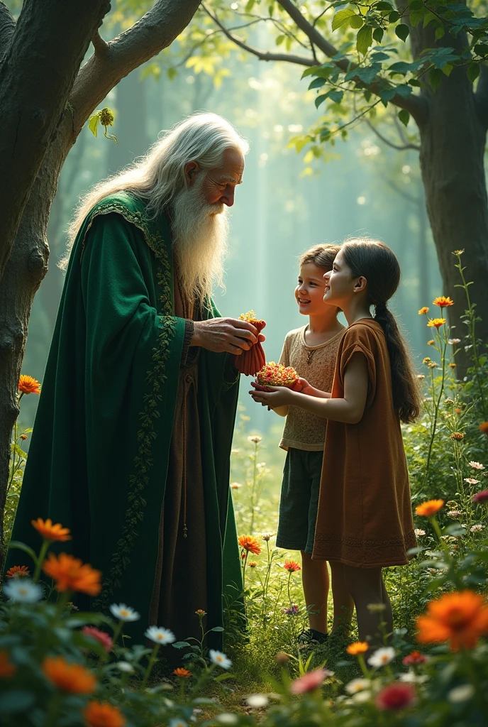 an old witch in the woods gave two young people some magic seeds, so that they could plant them