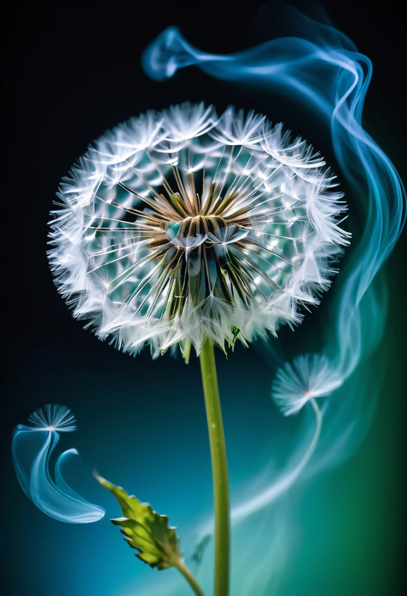 long exposure photo of a{thick blue-green fog sprayed from a perfume bottle(accurate prompt:1.8)sprayed a blue-green fog(blue to green gradation:0.7), sprayed to blue dandelion petal(dandelion:1.2)}in motion, blue vapor sprayed, vertical angle shot, blurred edges, slow shutter speed motion photography, shot on Fuji Film XT4 camera f/1.2 ISO 200 silver silk curtain background, glowing curtain, oval vignette, focus on the bottle, UHD, best quality wallpaper, 8k, dramatic light, intricate detailed