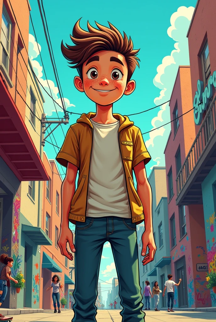 Tall Man, ager with brown hair and short on the sides with a freckled face