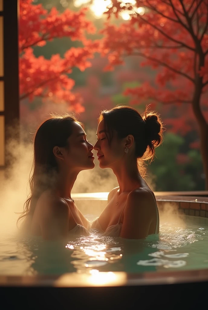 ((Highest quality、Tabletop、8k、Best image quality、Extremely intricate and detailed))、1 Beauty、Pretty woman at 40 years old、Asian、((Wearing nothing))、((Flat Chest:1.6))、(Small bust size:1.6)、Bathe in the open-air bath、(With a luxury hot spring inn in the background、Inside a top-class hot spring inn、Luxurious and detailed interior、Very exquisite interior、Elegant interior of a high-quality hot spring)、(Smile at me:1.1)、her hair was tied elegantly at the back of her head.、Red autumn leaves、The most elegant and beautiful Japanese gardens、Midnight、Romantic and atmospheric warm lighting、A bright night、Nude photos from the chest up、Very thick steam rising、Detailed face、(Accurate anatomy:1.1)、Beautiful face in every detail、Blurred Background、Portrait Photography、1. Japanese-style lantern lighting