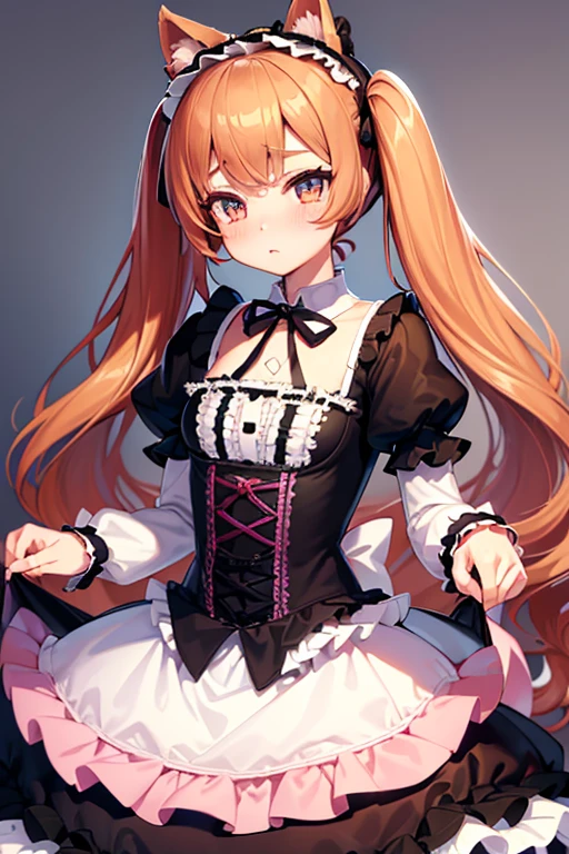 Top quality, super high resolution, beautiful eyes, cat ears (same color as hair), cat tail (same color as hair),maid, garter_straps, garter_belt, thighhighs, cleavage