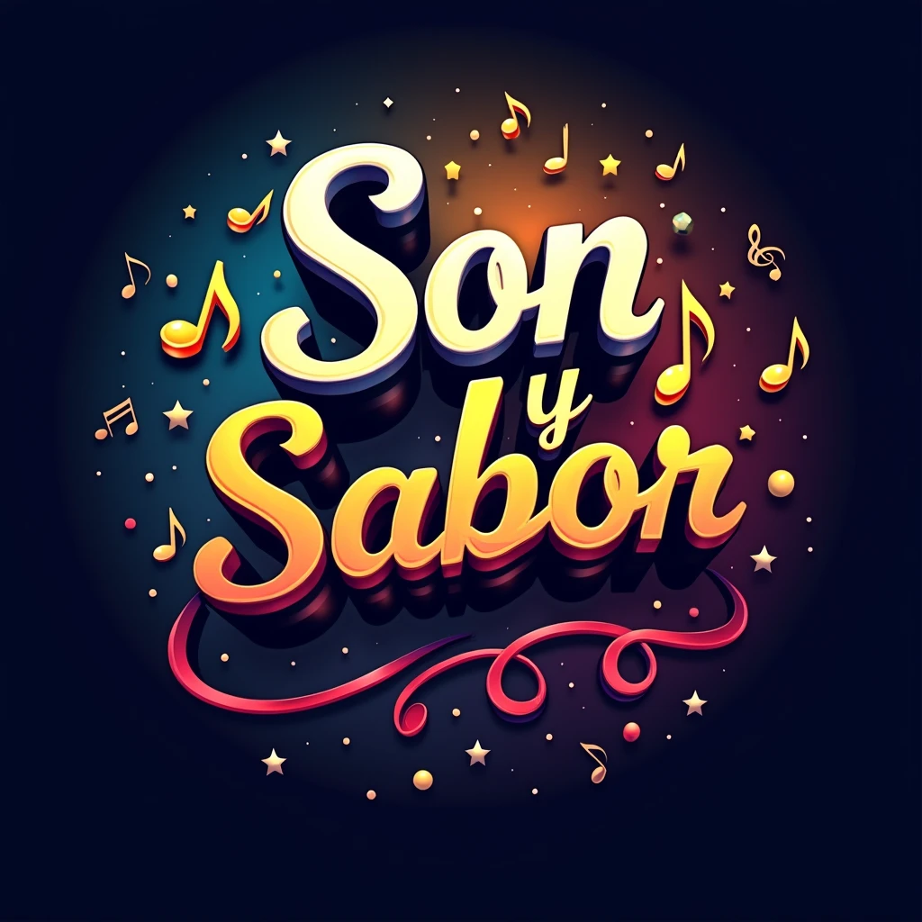 Create a logo for a music group with the words Son y Sabor and a beautiful font. estilo 3d
And include musical notes.
Cambia el fondo