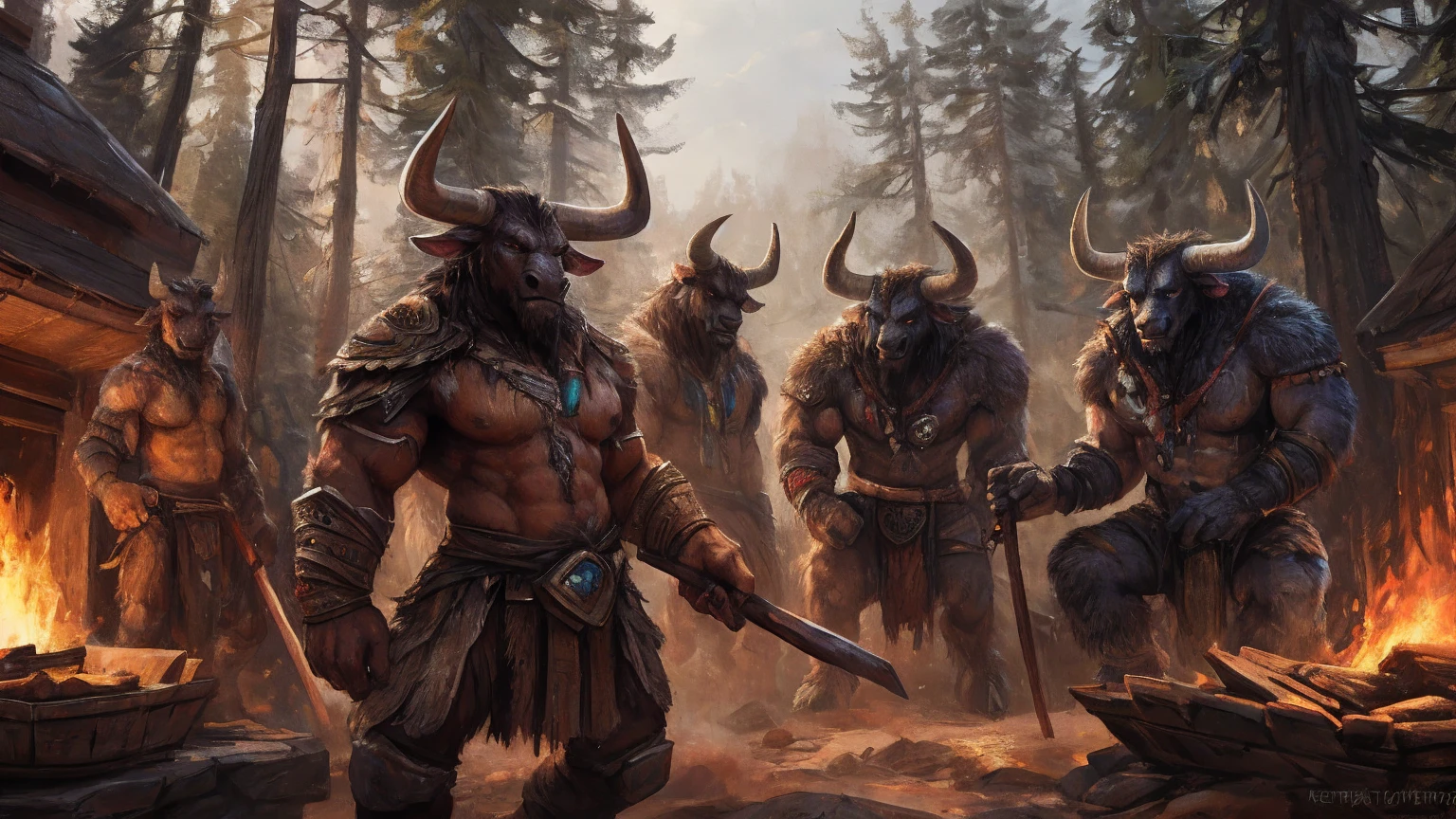 group, minotaurs, fireplace,forest,muscular,hyper_muscles,surrounding,muscular,4k,perfect_body,by kenket, by darkgem, by miosha, serious,smooth_lights, detailed, 3_minotaurs, spears, weapons_on_floor,weapons, tribal, tribal, armors,by kenket, by darkgem, by miosha, (group)((group))(MINOTAUR) (group)((group))(MINOTAUR) (group)((group))(MINOTAUR) (group)((group))(MINOTAUR), tribal, forest, tribal_forestal,warcraft,tribal,perfect_face,perceft_body, outiide,camp,campsite,blood_on_floor,hyper_body,monter_size, (outside),detailed_eyes.perfect_eyes,(detailed_eyes.perfect_eyes)(detailed_eyes.perfect_eyes), blue eyes, big_eyes,standing (Standing),detailed_eyes.perfect_eyes,(detailed_eyes.perfect_eyes)(detailed_eyes.perfect_eyes),detailed_eyes.perfect_eyes,(detailed_eyes.perfect_eyes)(detailed_eyes.perfect_eyes),detailed_eyes.perfect_eyes,(detailed_eyes.perfect_eyes)(detailed_eyes.perfect_eyes) group, minotaurs, fireplace,forest,muscular,hyper_muscles,surrounding,muscular,4k,perfect_body,by kenket, by darkgem, by miosha, serious,smooth_lights, detailed, 3_minotaurs, spears, weapons_on_floor,weapons, tribal, tribal, armors,by kenket, by darkgem, by miosha, hyper_body, hyper_torso