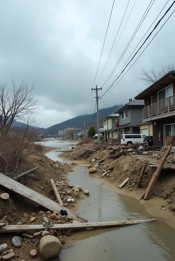 The area affected by the Great East Japan Earthquake was hit hard by the tsunami, and houses were destroyed.