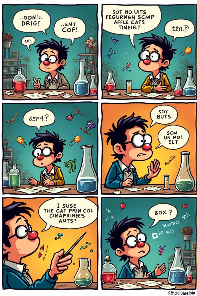 Make me a six-box comic about Guillermo Francovich&#39;s logic
