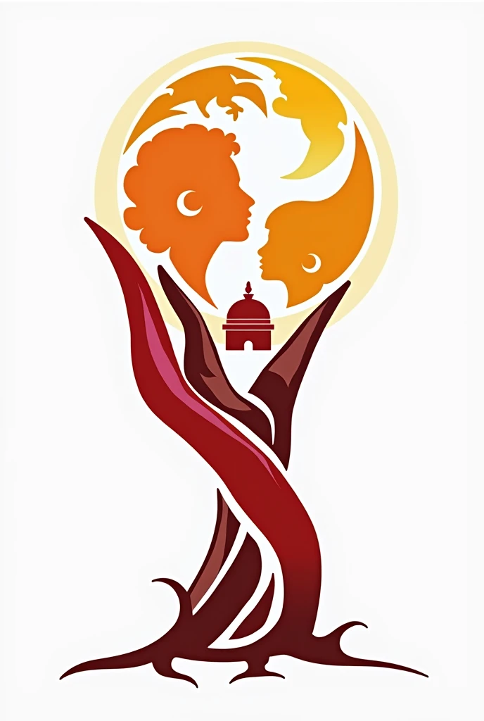 logo for a reception and training center for single mothers that involves these layers - Foundation, trunk, world cup, Roots, red lo, Dome