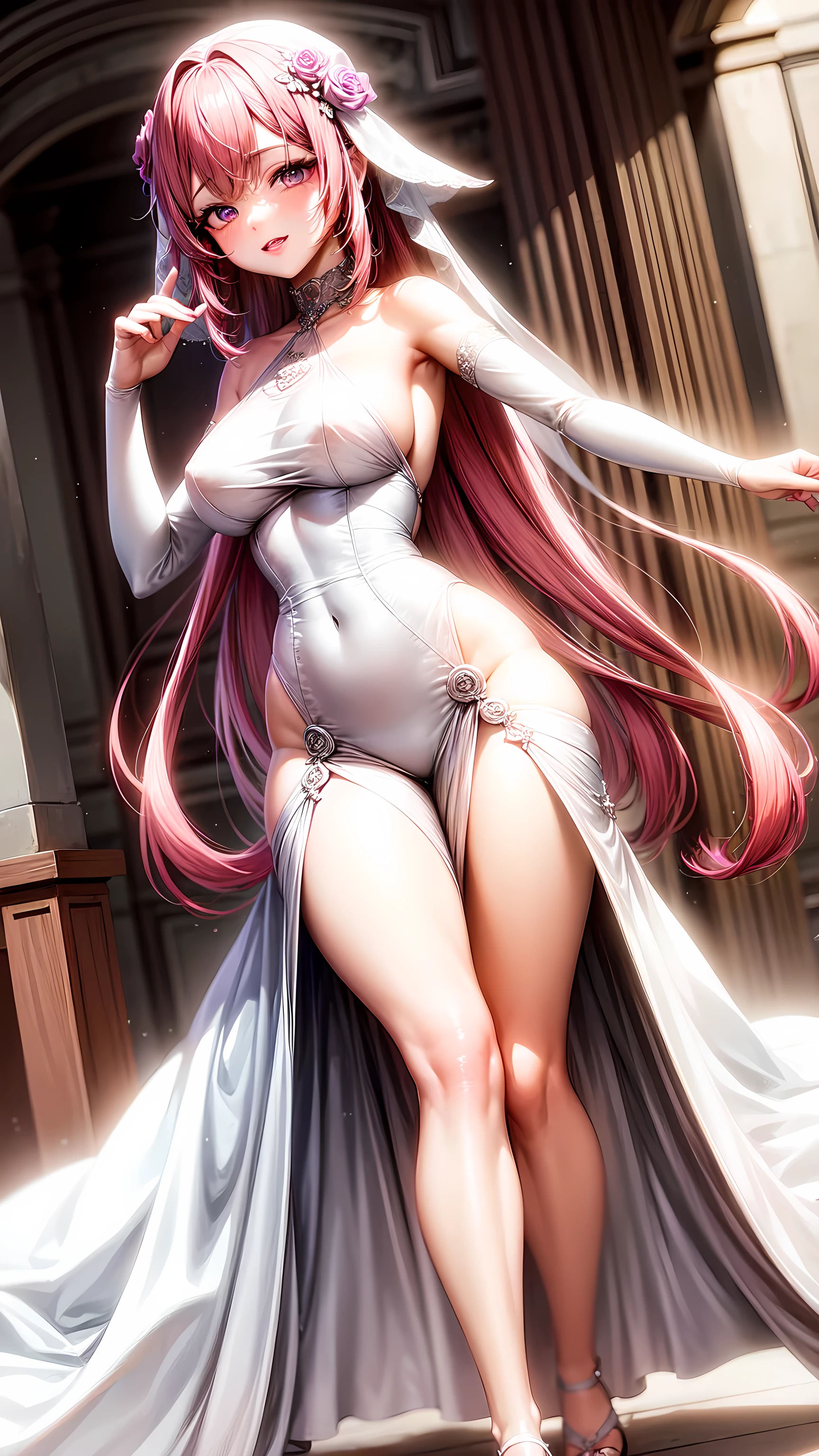 purple eyes,Wedding dress,long skirt,pink hair