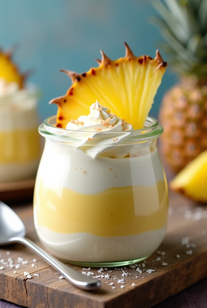 a pineapple slice inside a dessert jar and a fork
