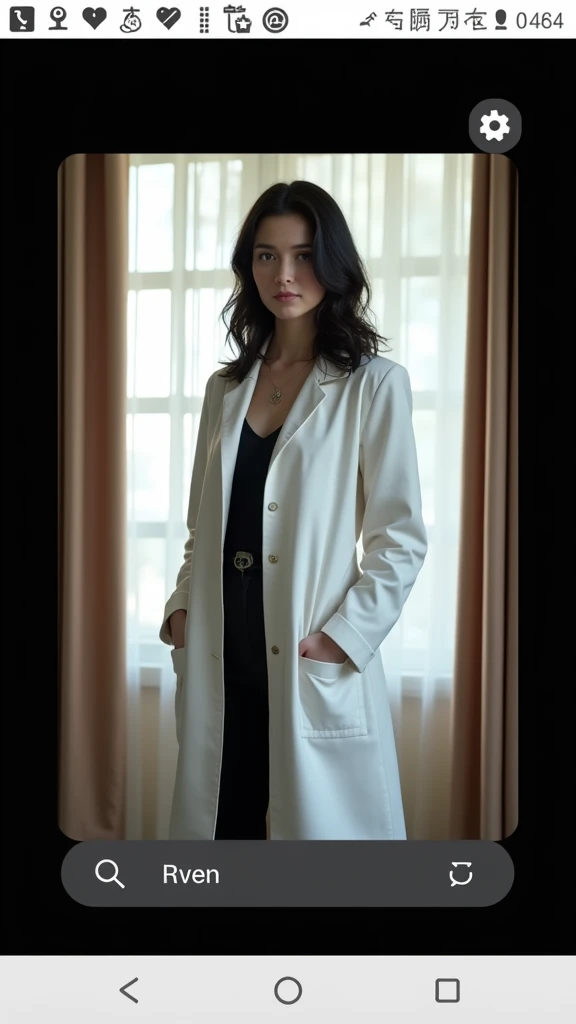 A 25 year old woman. tall and thin. curtain. Round face, defined chin and upturned nose. Bblack hair, wavy and medium. black leagwear, a formal doctor's coat. And Woman 25 years old, tall. white. hair blonde, wavy and short. Black suit and detective badge. Policerman. M17 in hand. greeneyes.