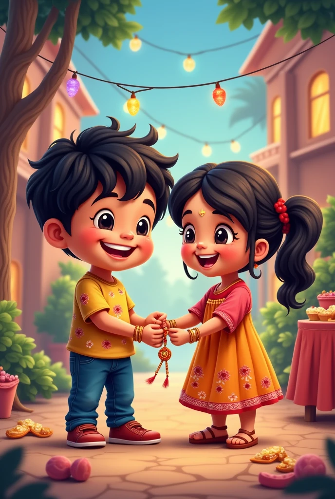Imagine happy rakshabandhan brother and sister cartoon whith rakhi