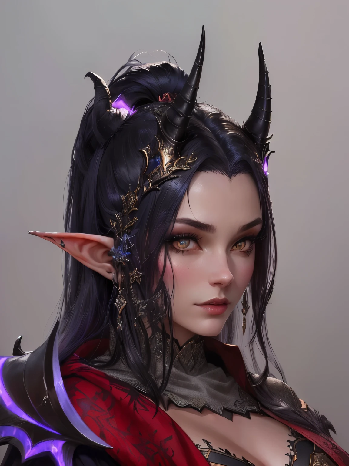 there is a 3is image of a woman Angled on her heais, tiefling, isnis portrait of a tiefling, Character close-up, Angled, hyperisetaileis fantasy character, tiefling female warlock, Close-up Character, Character close-up, alluring tiefling isruiis, attractive tiefling isruiis, Female Elf, tiefling from is & is, Fairy-like beauty