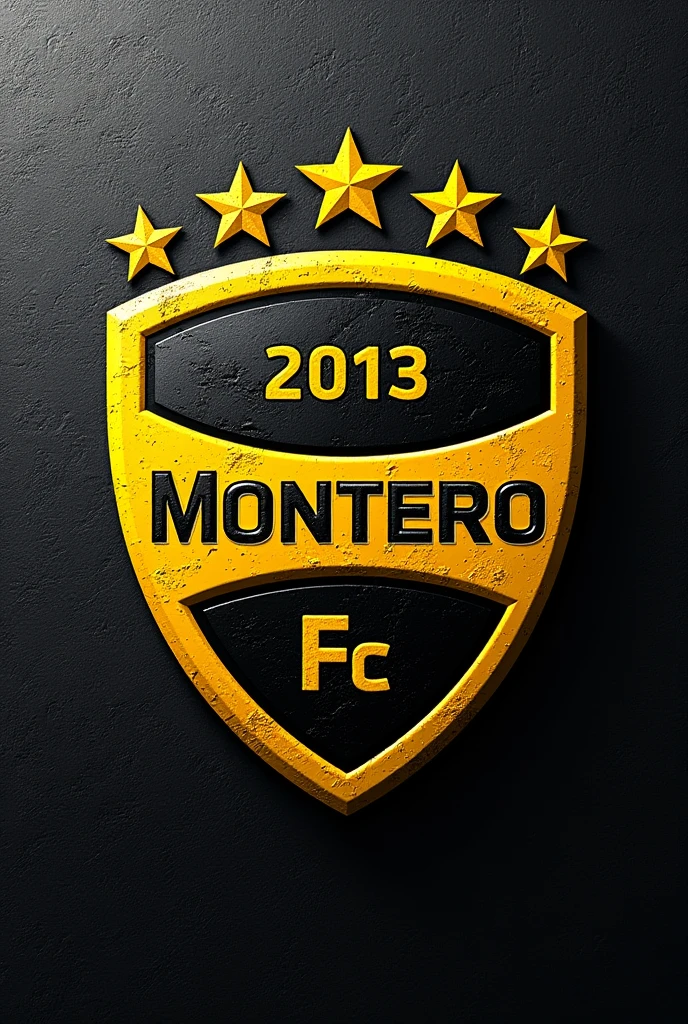 Football team shield with the name Montero FC founded in the year 2013, that combines with the yellow and black colors, that it has 10 stars