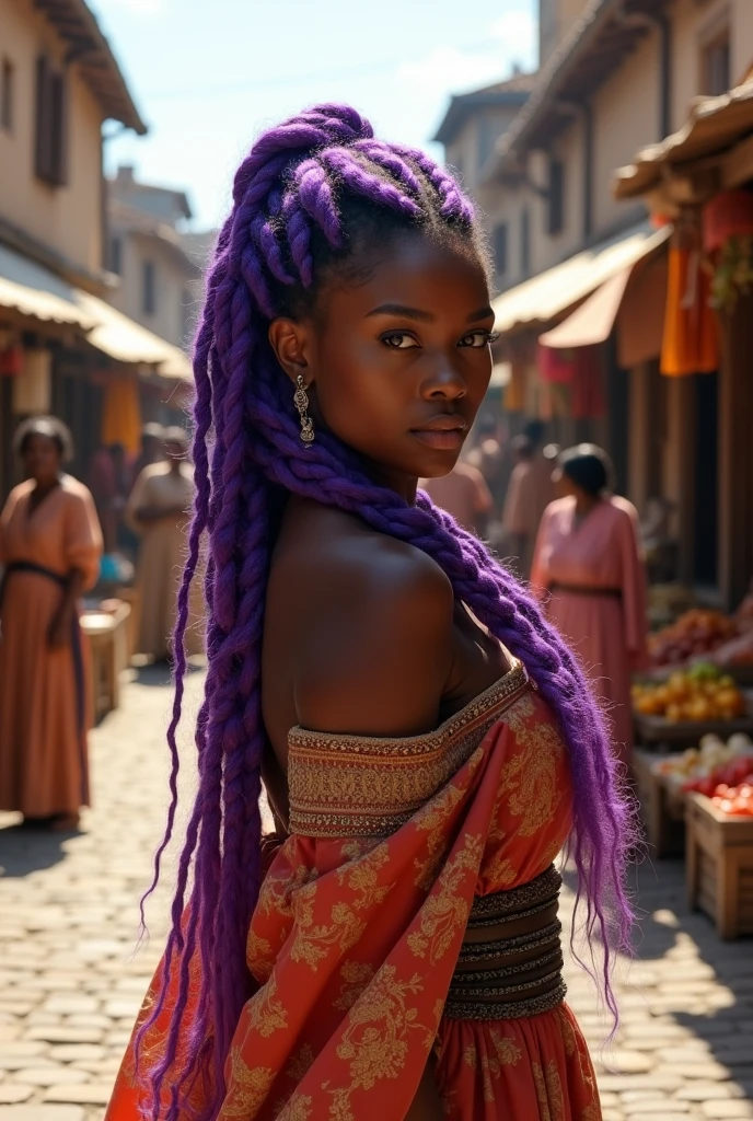  ugly black woman with purple hair in the medieval times 