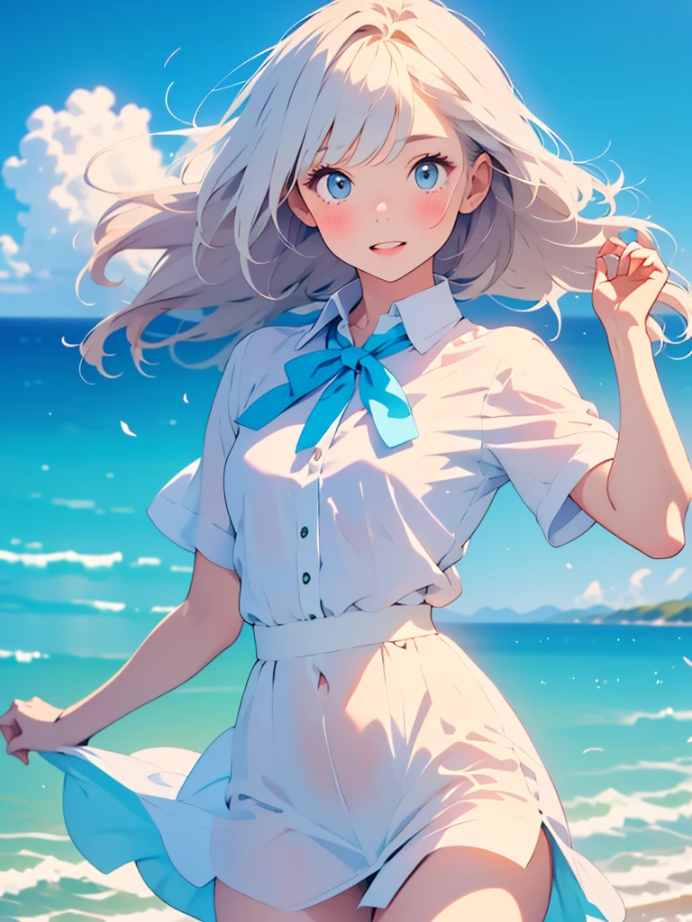 Cute girl drawn in pastel colors, Summer cloth around her, Dancing in the Wind, High quality drawings.