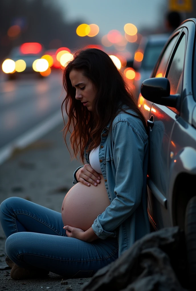 Pregnant woman injured in a roadside accident