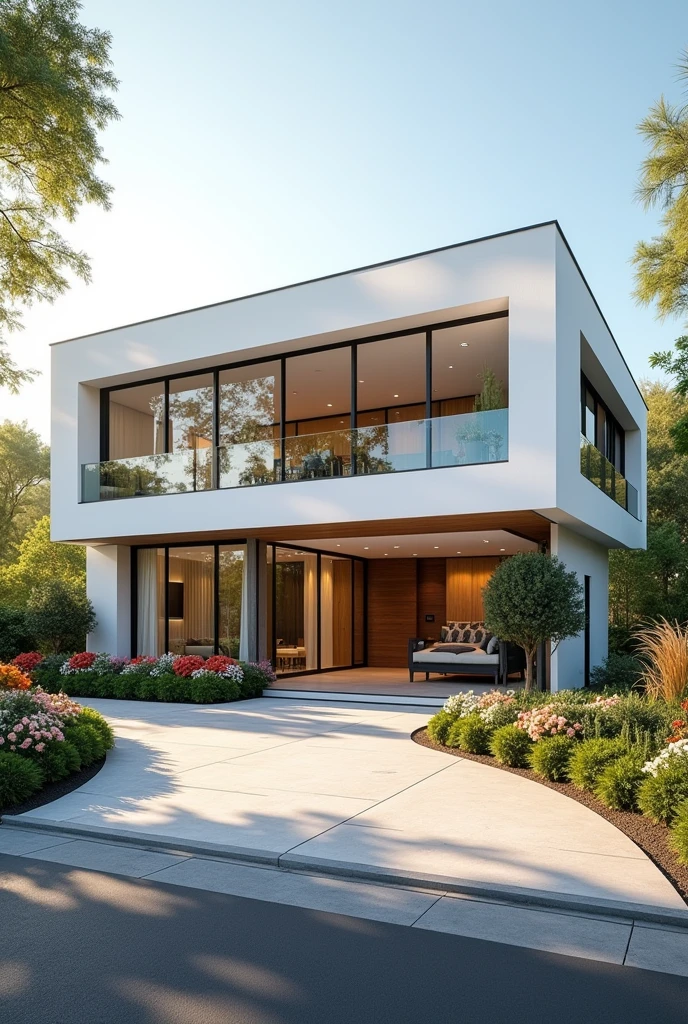 Create a beautiful two-story house, White color, modern style