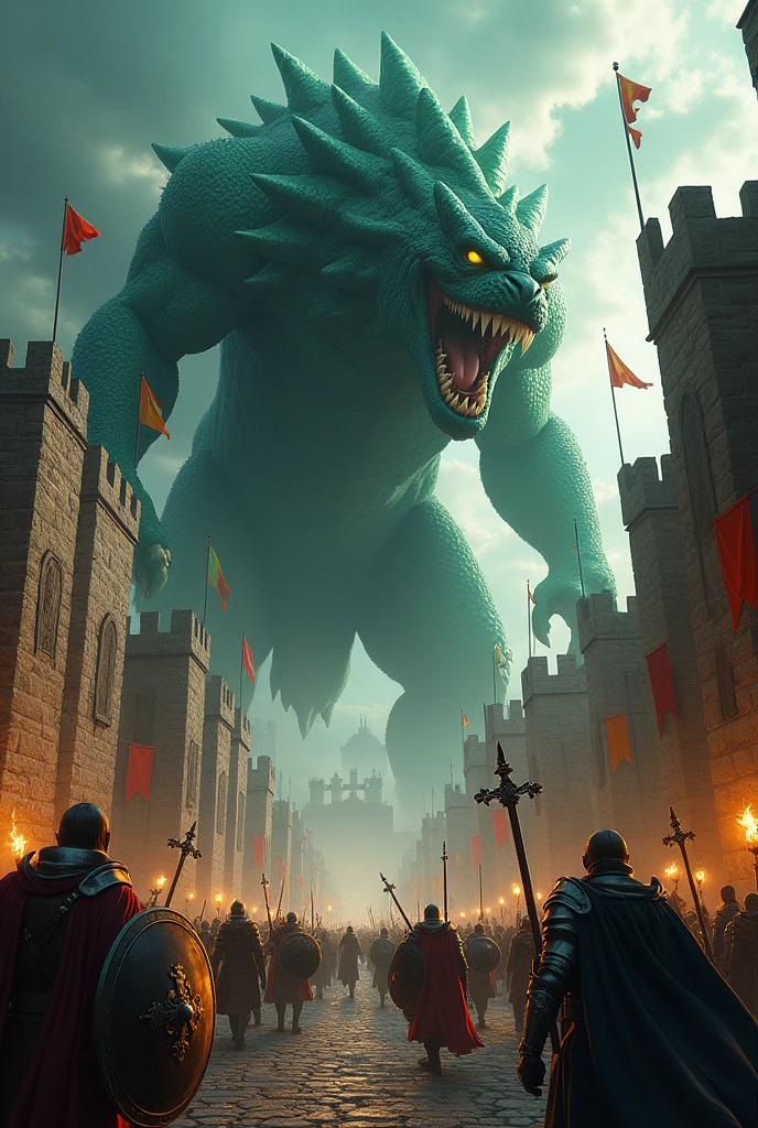 Drawing of a monster attacking a kingdom