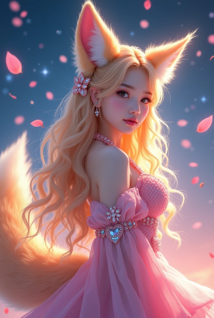 Roseanne Park from the K-pop group Blackpink with a fox tail and ears