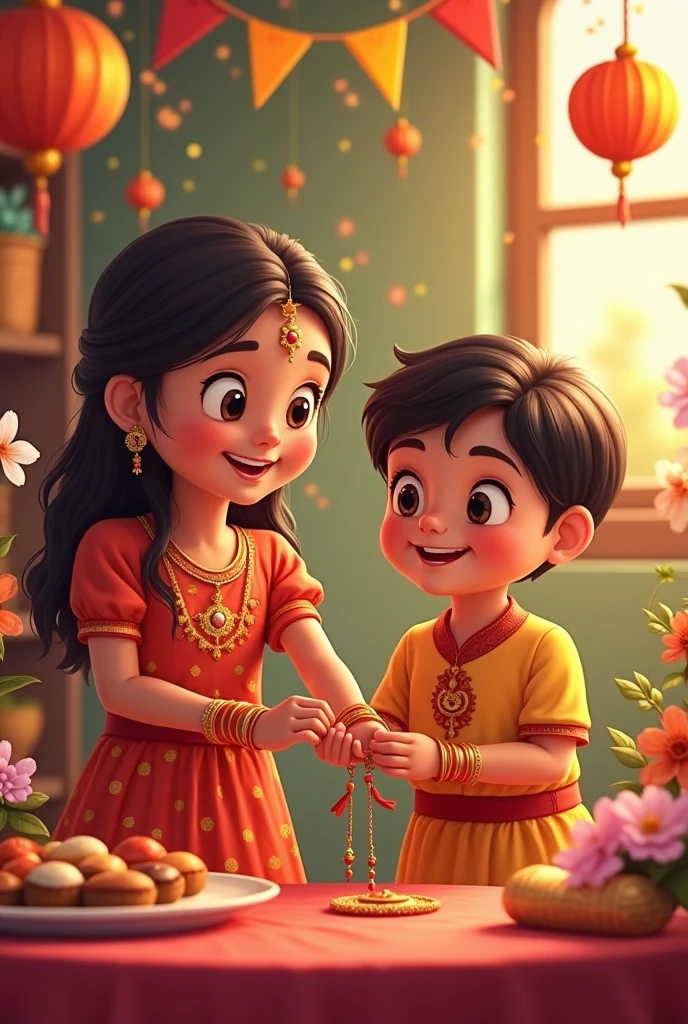 Imagine happy rakshabandhan brother and sister cartoon whith rakhi and gift