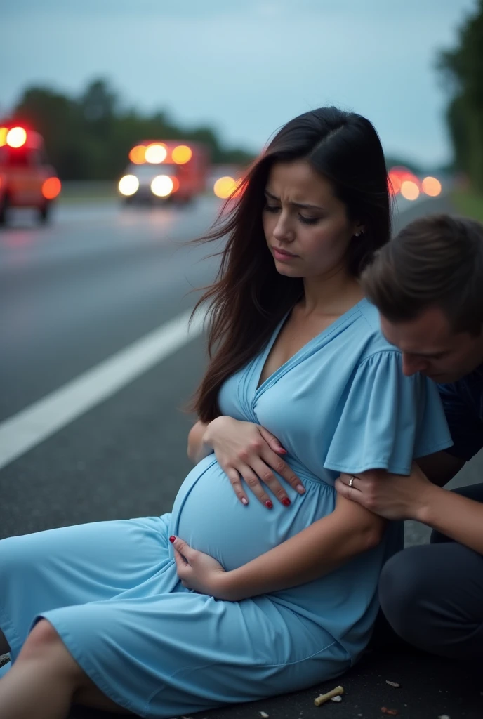 Pregnant woman injured in a car accident on the highway