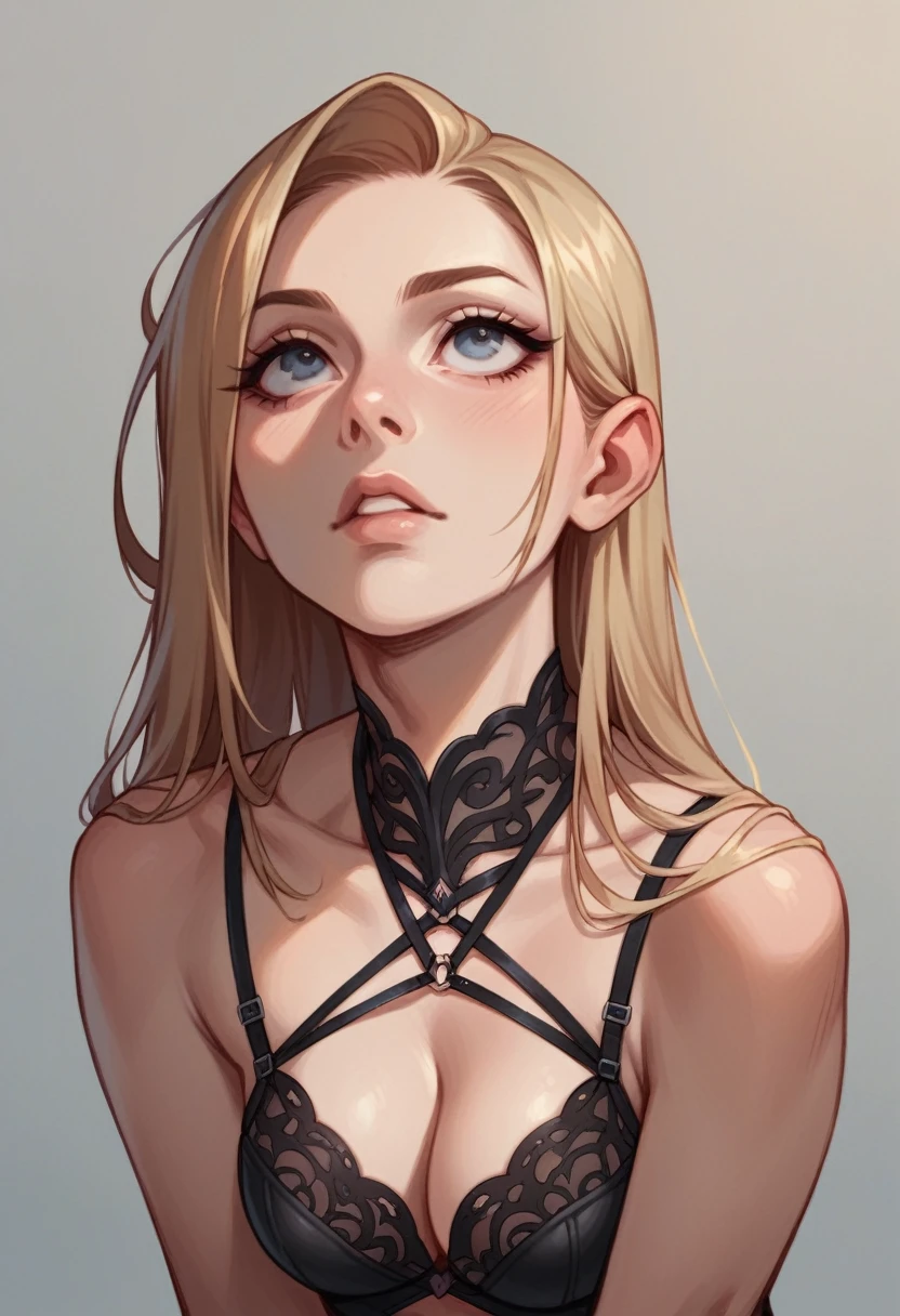 (),((Wearing clothes from)),((Black Lingerie))Sexy pose with eyes looking up