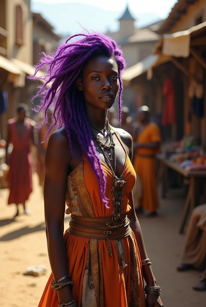 ugly black woman with purple hair in the medieval times