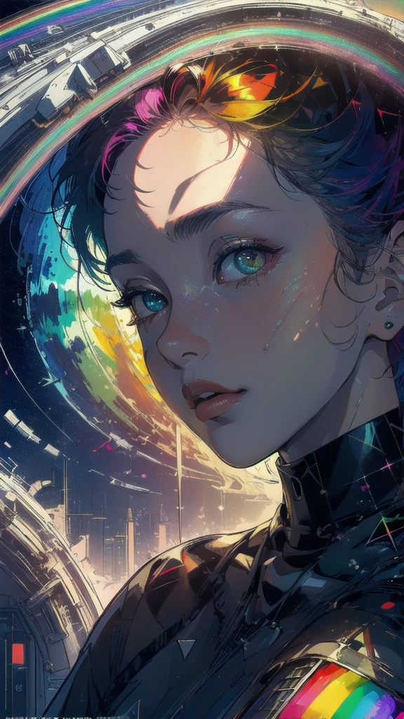 (((masterpiece, highest quality))),(((solo:1.2))),(((1girl:1.2))),32k wallpaper, very detailed, poster, vintage science fiction,(((((geometric cinematic movie poster))))), ((((bauhaus)))),(((abstract))),((((mid century modern)))),(((((portfolio))))),(((((Close-up))))),(((((bust up))))),((((more various angle)))),(((highlight))),((((heterochromia)))),(((complete. detailed face))),(((Extremely talented))),(((most complecated machine))),(((Overall colorfully))),((((((Absolutely simple background)))))),(((amazing huge rainbow))),(((spectrum)))