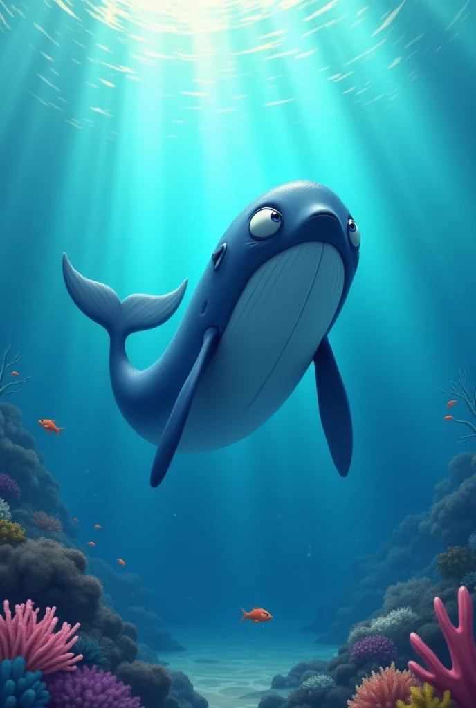 A whale hurt and sad because of coral embedded in its fin animated photo for girls