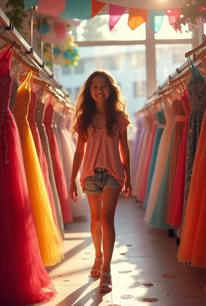 A COBAQ 13 student is looking for a party dress at a store..
