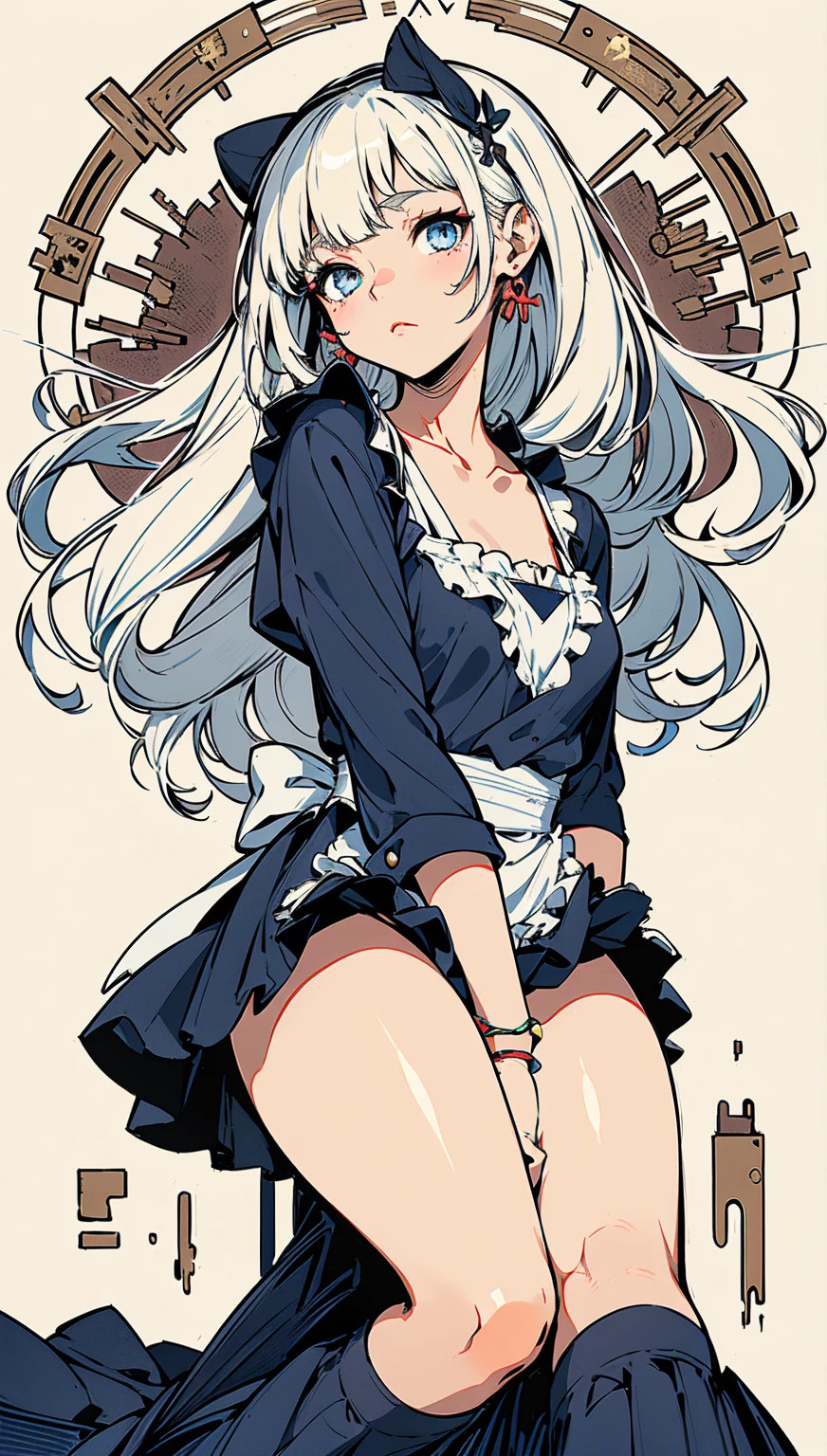 (master piece, high-quality, Mystical, ideal ratio of body proportions), (ultra high resolution, 8K RAW photo, photorealistics, natural lighting, textile shading), wideshot photo:1.6, (1 beautiful anime girl:1.3, , solo:1.5, milf:1.5, nsfw:1.25, full body:1.3), shinny skin, BREAK, ((alice in the wonderland:1.3, cuty, kawaii, lovely, funny, a girl falling down from sky:1.5, flying girl in sky:1.5, girl is floating in air:1.1, rolling up skirt by wind:1.5, (shamed:1.3), surprising, putting hands on crotch with apron:1.35)), BREAK, ((PlayingCards, Trump, tea cup, tea pot, tea spoons, small clock:1.3, lip sticks, candies:1.2, cookies, jam bottles, keys)), ((Royal-Blue dress :1.5, wearing long flaired skirt with blowing:1.3, White Apron, white stockings)), (medium long platinum-blonde hair:1.2, twin tail hair:1.6, tied hair with a large ribbon), (Blue eyes, bright pupils with highlights, detailed eyes), (lying down on your back:1.4, leaning forward:1.2, spreading legs with rising up straight:1.5), ((dutch angle:1.5, full body:1.3, crotch focus:1.3, from below:1.5, unbalance posture)), cinematic image, Exotic wallpapers, colorful, pop art, fantastic art, (fantasy image:1.5), ((correct anatomy:1.5, perfect anatomy:1.3, correct hand, small foot:1.2)), 