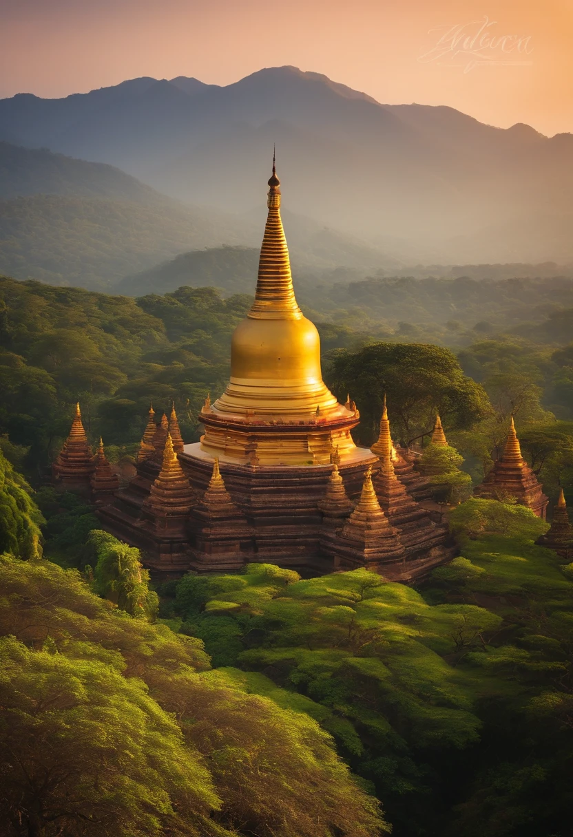 Myanmar beautiful view of pagoda and mountain 