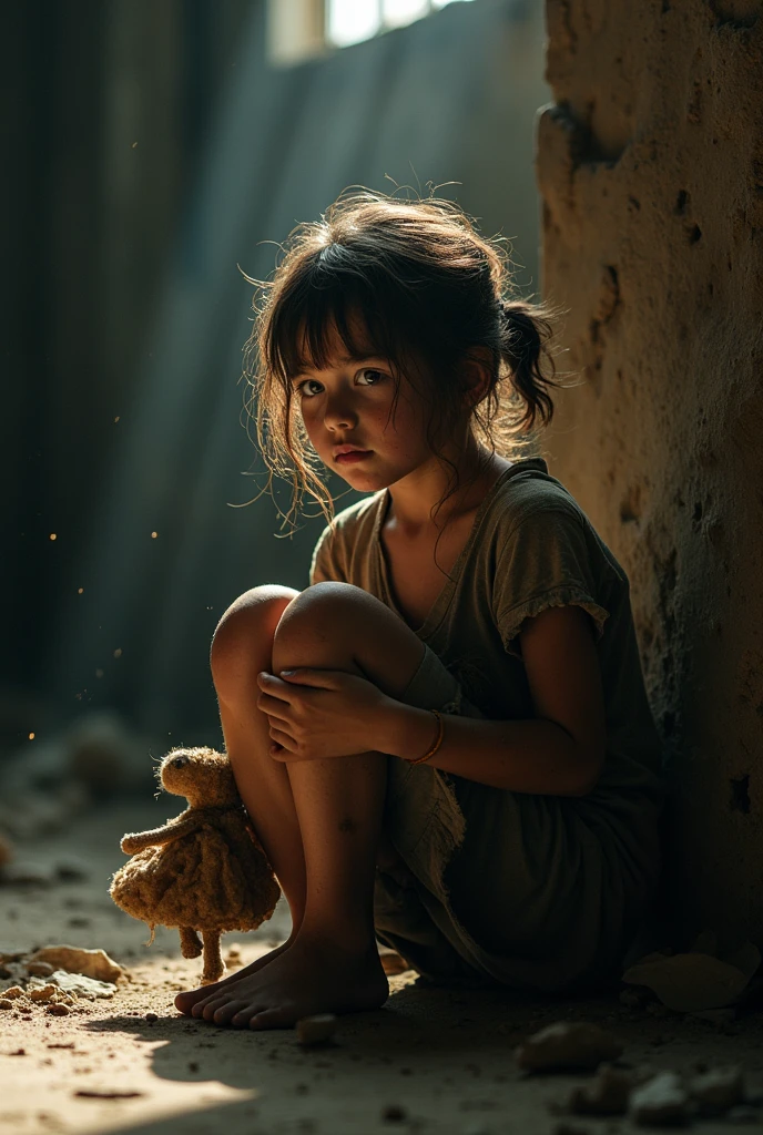 Create a dirty, wounded, hunched-over girl slave, but lively. 