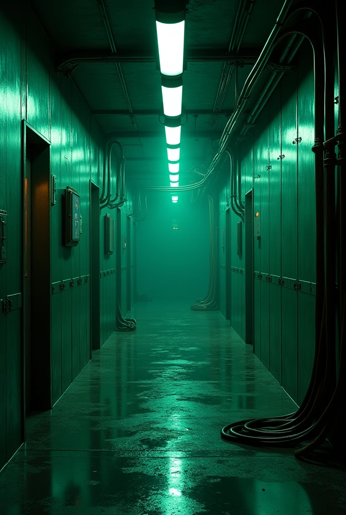 IN AN UNDERGROUND BUNKER an artificial intelligence governs. It prepares humans to repopulate the earth, so it lies to them by saying that the surface of the planet is destroyed. The intelligence resembles that proposed by Stanley Kubrick in 2001: A Space Odyssey, that is to say, It's not tangible, but it has a lot of power. in this case, Intelligence manifests itself through screens, Lights, codes, etc. It is also present throughout the bunker, so THE IMAGE COULD ONLY SHOW A CORRIDOR OF THE BUNKER WITHOUT LITERALLY SHOWING A PLANET AND A SMALLER SPACE AND WITHOUT FACES AND WITHOUT SHOWING A ROOM AND THE BUNKER MORE RUSTIC
