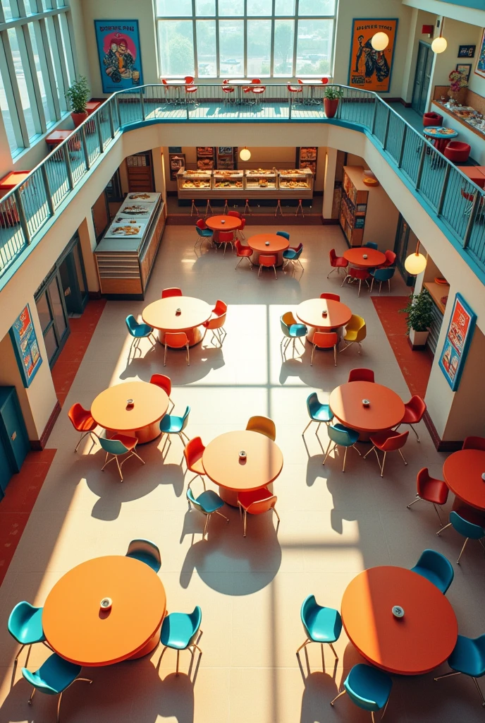 Create an image of a floor plan for a university cafeteria in the style of the 2000s., empty