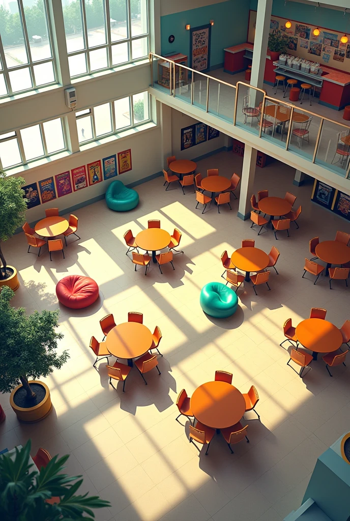 Create an image of a floor plan for a university cafeteria in the style of the 2000s., empty